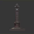 Red Clock Tower Model With Spire Clock Face And Square Stepped Base