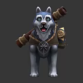 Blue and White Husky Stuffed Toy Carrying Scroll with Decorative Rose and Accessories