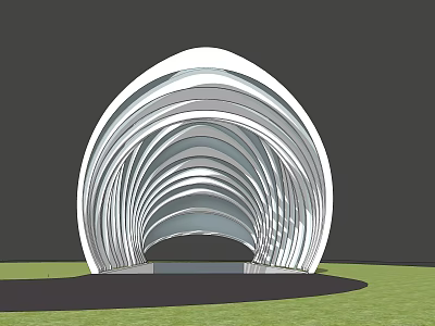 Modern Curved Pergola Design With White Metal Structure And Green Grass 3d model