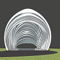 Modern Curved Pergola Design With White Metal Structure And Green Grass
