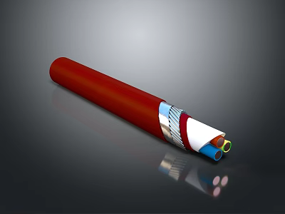 Red Cable with Silver Metallic Layer and Multi Colored Inner Cores 3d model