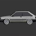 Classic White Vintage Sedan With Black Stripes And Retro Exterior Design