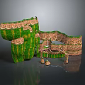 Decorative Green And Brown Striped Structure With Layered Platforms And Base Stones