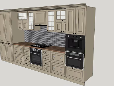 Modern Light Colored Kitchen Cabinets With Wooden Countertop Gas Stove And Backsplash Tiles 3d model