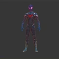 Superhero Character Wearing Blue Black Red Costume Standing Pose On Reflective Floor With Dark Background