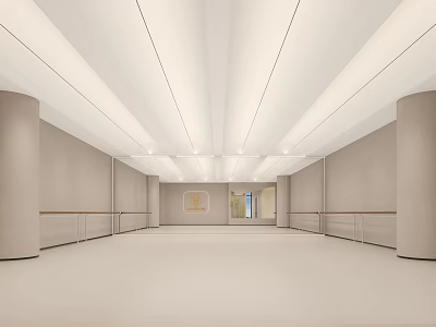 Spacious Dance Studio With Neutral Tones And Ballet Barres 3d model