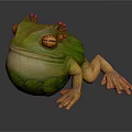 Green Frog Sculpture With Yellow Eyes Red Flowers On Back And Orange Limbs