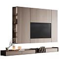 Modern TV Wall Design With Wooden Panels Storage Shelves And TV Stand