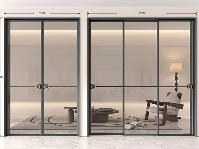 Modern Black Frame Sliding Glass Doors For Elegant Living Room Interior Design 3d model