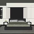 Modern Bedroom Interior With Black Bed Dark Headboard Wall Large Windows And Green View 3d model