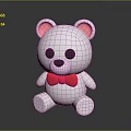 Cute White Teddy Bear Plush Toy With Pink Ears And Red Bow Tie