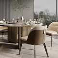 Modern Round Dining Table Set With Beige Chairs And Stylish Chandelier Design 3d model