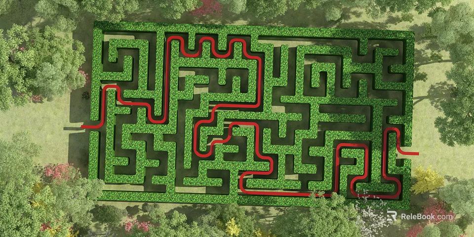 Fun Outdoor Play Equipment Maze With Green Plants And Red Paths For Kids 3d model 