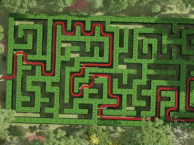 Fun Outdoor Play Equipment Maze With Green Plants And Red Paths For Kids 3d model