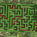 Fun Outdoor Play Equipment Maze With Green Plants And Red Paths For Kids