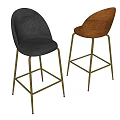 Modern Bar Stools Black and Orange Upholstered with Gold Metal Frame for Contemporary Interior