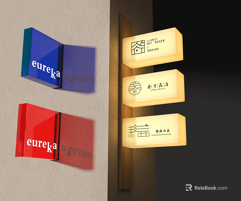 Road Facilities With Colored Illuminated Directional Traffic Signs And Indicators 3d model