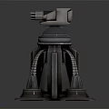 Futuristic Mechanical Weapon With Multi Barrel Turret And Supportive Metal Pillars