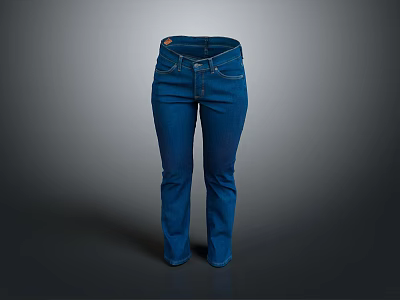 Blue Straight Leg Jeans For Women Casual Wear Comfortable Fit Denim Pants 3d model