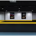 4S Car Dealership Showroom With White Sports Car On Yellow Blue Floor And Car Poster