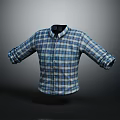 Casual Blue And White Plaid Collared Shirt With Rolled Cuffs Design