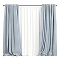 Stylish Gray and White Double Layer Curtains with Soft Texture 3d model