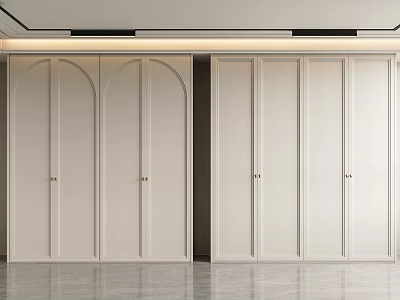 Modern Wardrobe Interior Design With White Panel Doors And Gold Handles Details 3d model