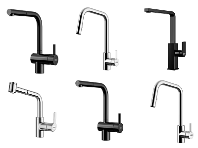 Stylish Modern Faucet Designs With Black Silver Metallic Finishes And Various Shapes 3d model