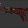 3D Rendered Sci Fi Pistol With Metallic Finish Green Indicators Red Accents And Geometric Components