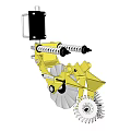Yellow Industrial Equipment Featuring Mechanical Wheel Spring Chain And Structural Components