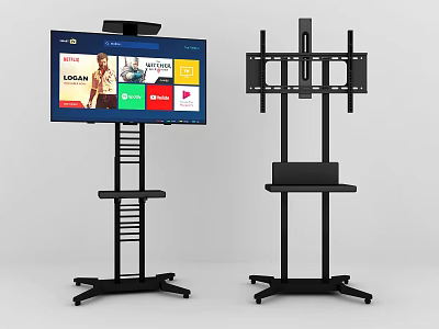 Adjustable Floor Standing Computer Monitor Stand With Display Screen and Empty Holder 3d model
