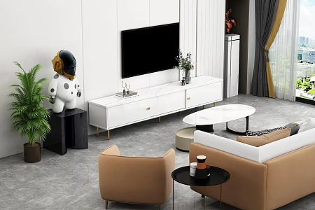 Modern living room sofa coffee table TV cabinet combination 3d model