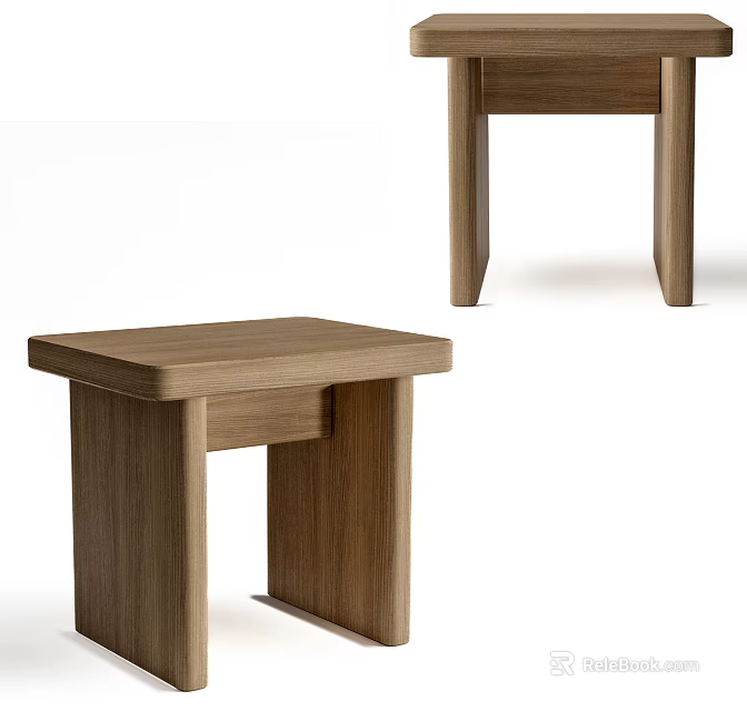 Modern Simple Wooden Stool With Square Seat And Sturdy Solid Legs Design 3d model