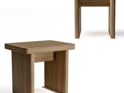 Modern Simple Wooden Stool With Square Seat And Sturdy Solid Legs Design 3d model