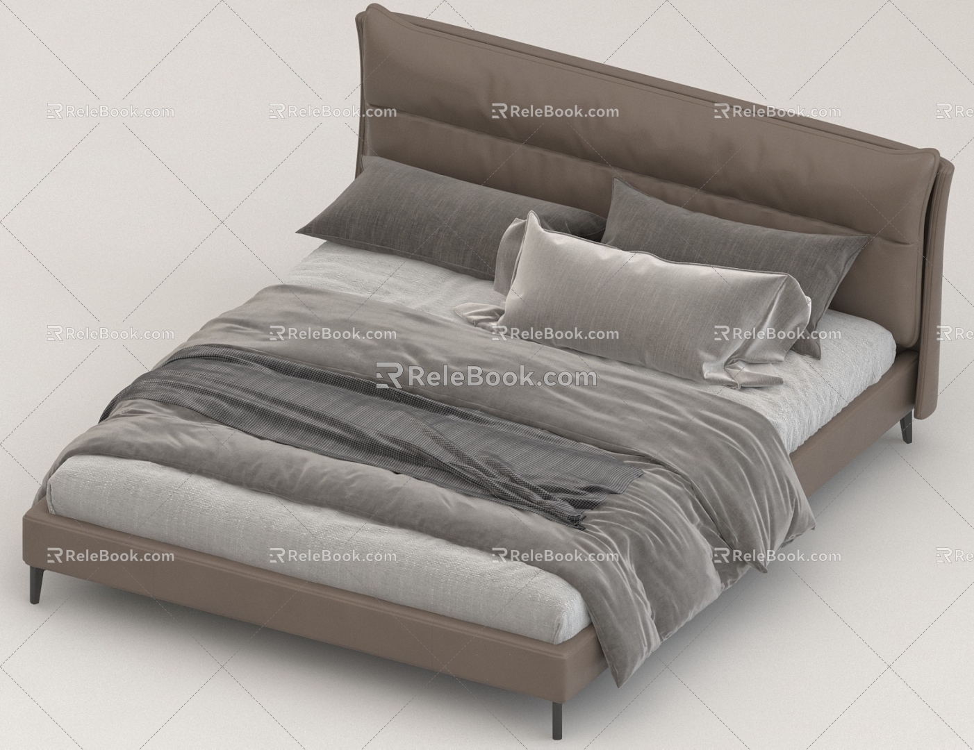 King Bed Solid Wood Bed Bed Leather Bed 3d model