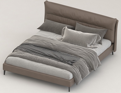 King Bed Solid Wood Bed Leather Bed 3d model