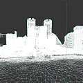 Ancient Urban Architectural Complex Ruins With Tall Towers Remaining Walls And Green Grassland