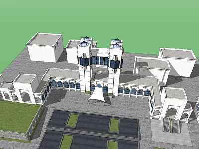 Symmetrical White Tower Architectural Model With Arch Windows And Courtyard Design 3d model