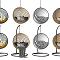 Stylish Hanging Chairs in Rattan Metal Mesh Designs with Cushions and Flowers
