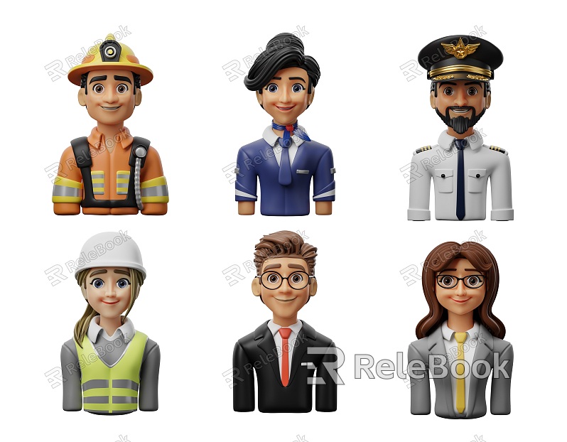 Cartoon Professional Character Head Firefighter Female Stewardess Head Pilot Female Architect Character Lawyer Accounting Cartoon Characters Cartoon Characters Ornaments Handmade model