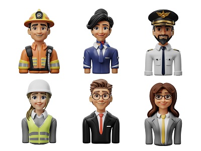 Cartoon Professional Character Head Firefighter Female Stewardess Head Pilot Female Architect Character Lawyer Accounting Cartoon Characters Cartoon Characters Ornaments Handmade model