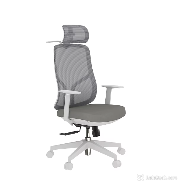 Ergonomic Mesh Office Chair With Headrest Gray Seat And White Frame 3d model 