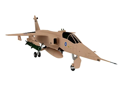 Tan Fighter Jet Model Featuring Missiles Landing Gear And Military Emblem 3d model