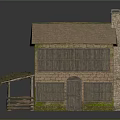 Traditional Stone Wood House with Chimney Wooden Windows Porch and Shingle Roof