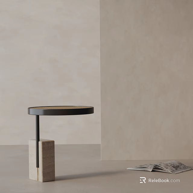 Stylish Round Top Side Table With Square Wood Base And Magazine Accent 3d model 