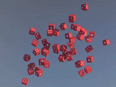Board Game Entertainment With Red Dice Scattered Playfully In The Air For Fun 3d model