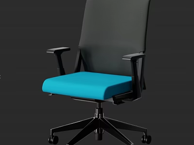 Ergonomic Office Chair With Mesh Back Blue Cushion Adjustable Height And Swivel Wheels 3d model
