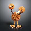 Two Cute 3D Cartoon Flying Birds With Brown Fluffy Feathers Long Beak And Short Legs