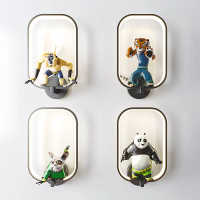 Decorative Wall Lamps Featuring Monkey Tiger Raccoon And Panda Cartoon Figures 3d model