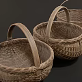 Natural Handmade Woven Baskets with Handles Set of Three Household Items